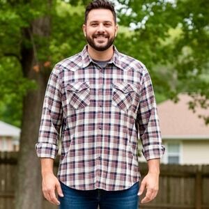 American Eagle Outfitters XXL Vintage Fit Plaid Western Shirt Mens Pearl Snap